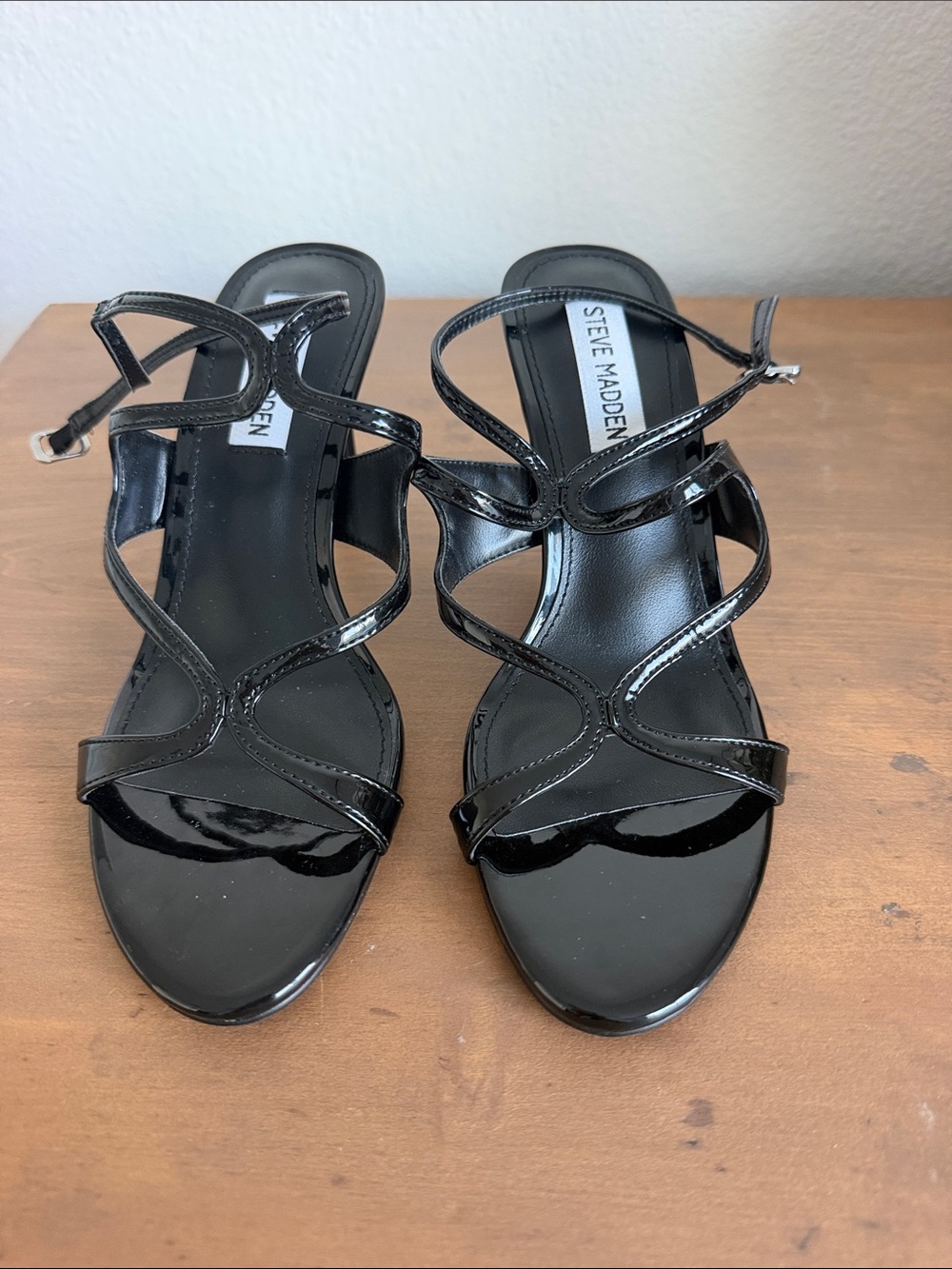 Steve Madden Black Patent Strappy Heeled Sandals